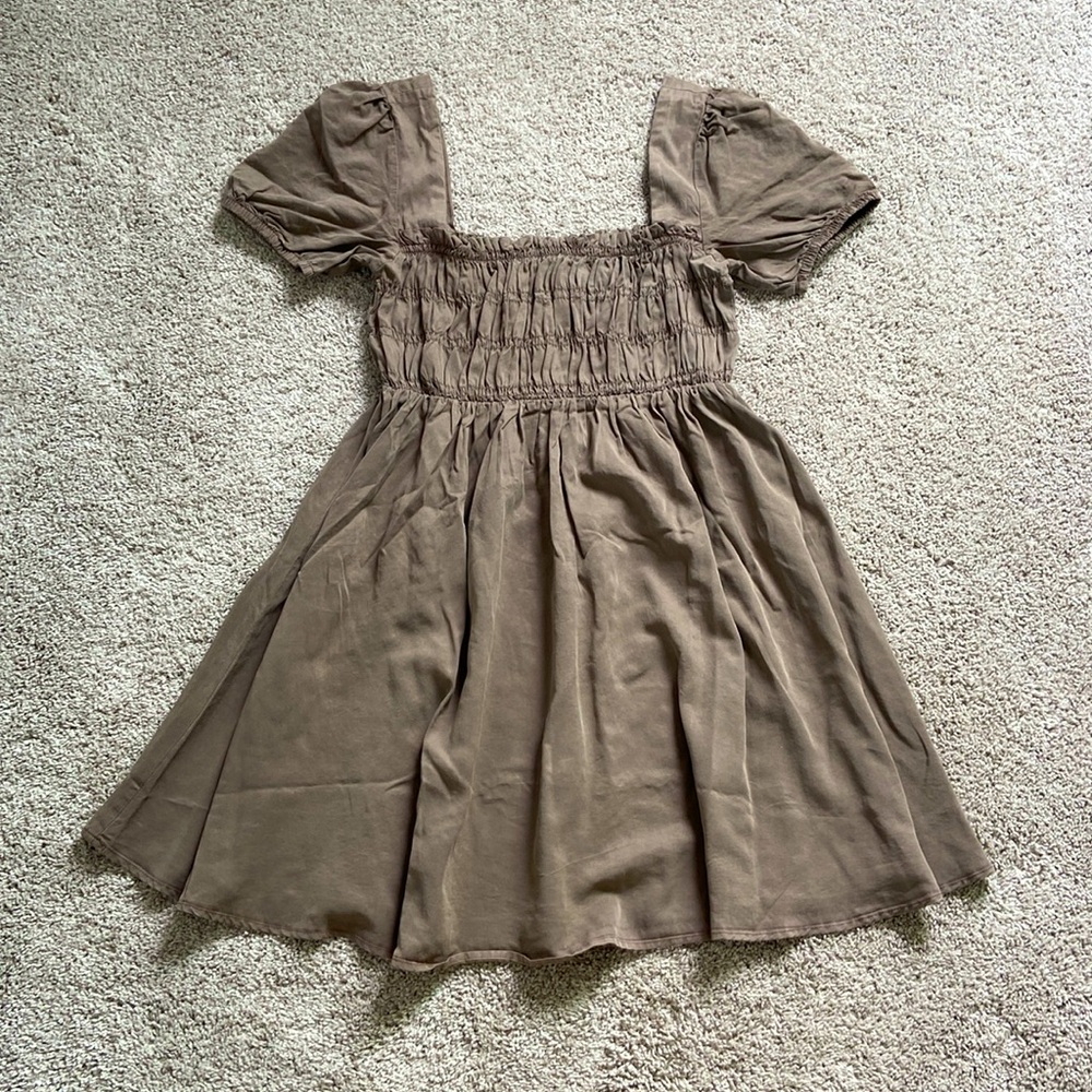 Blu Pepper • Khaki Green Square Neck Puff Sleeve Mini Dress